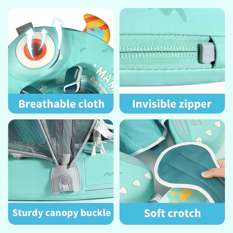 V Convey Mambobaby Float with Canopy and Tail New Upgraded Non-Inflatable Baby Pool Float Mambo Float Swim Trainer Solid Infant Swim Float Adjustable Pearl Foam Baby Swim Ring - Image 5